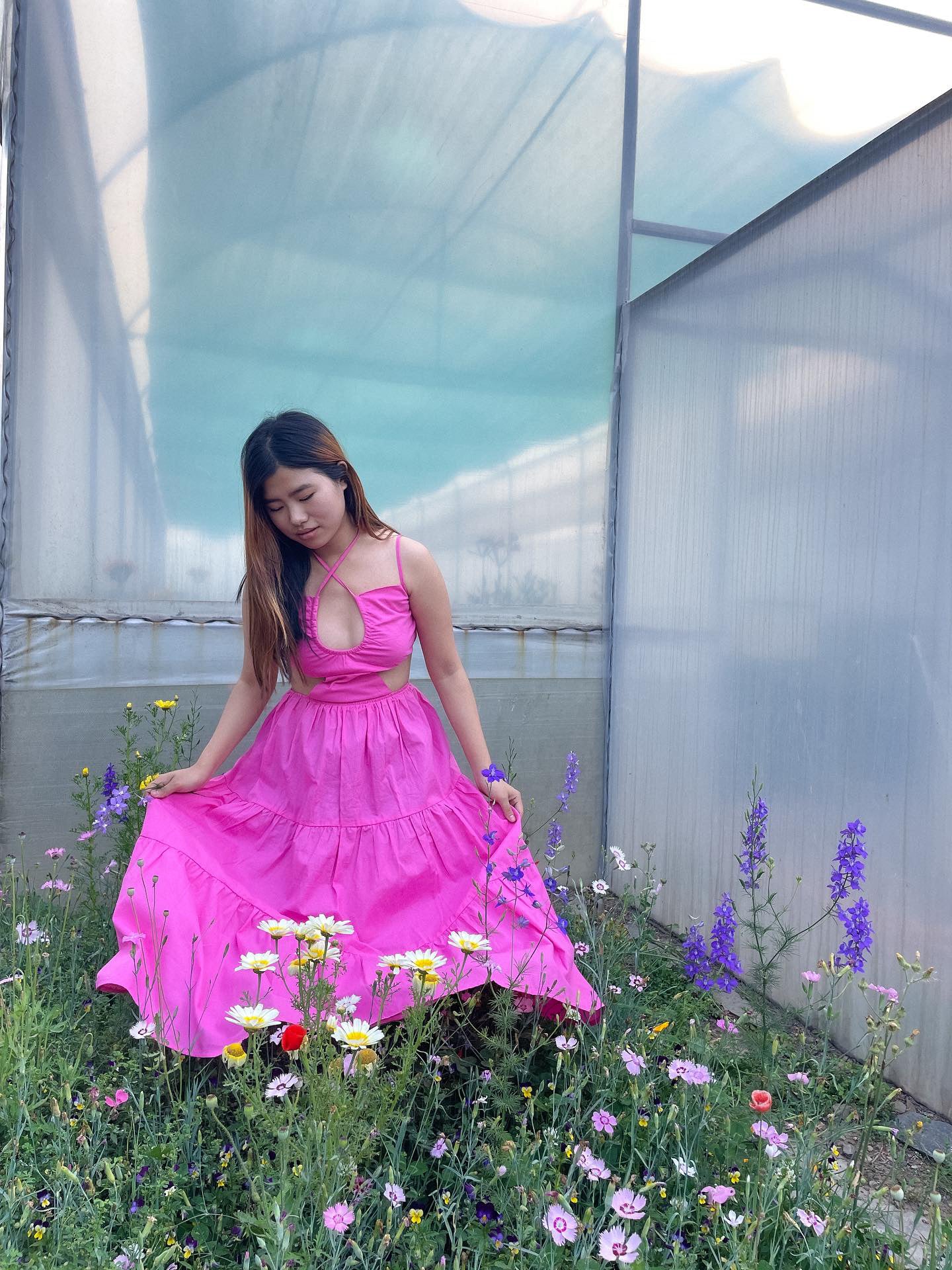 Cut-out baby pink dress