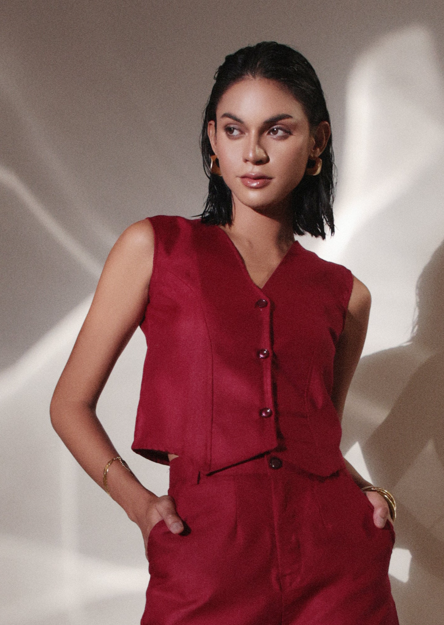 Cherry Linen Vest- Studioanne