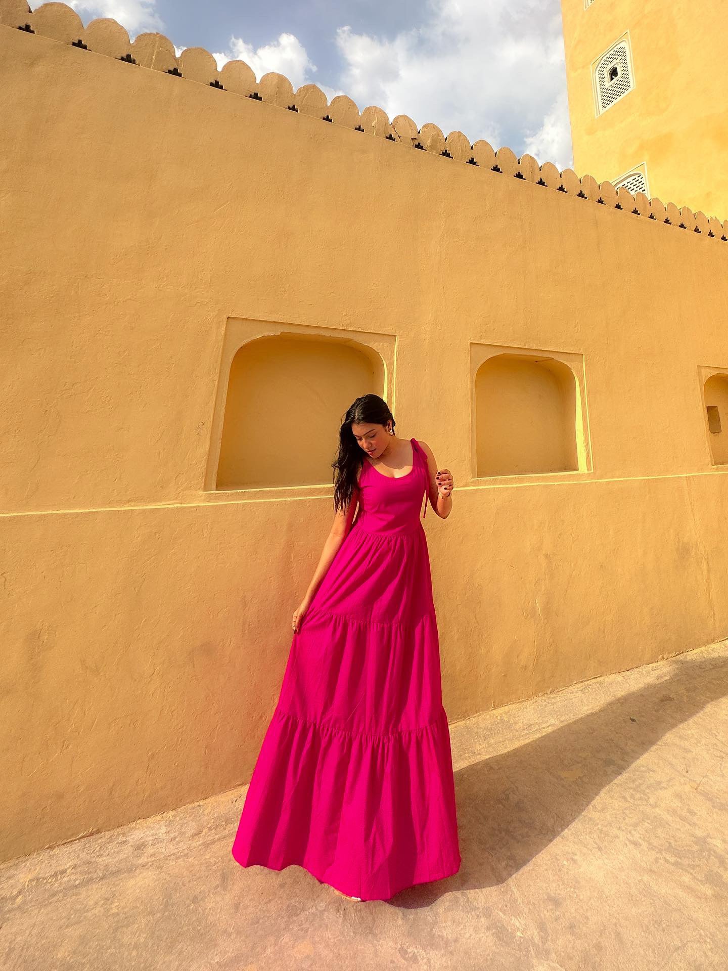 Ruffle Maxi Dress Hot Pink