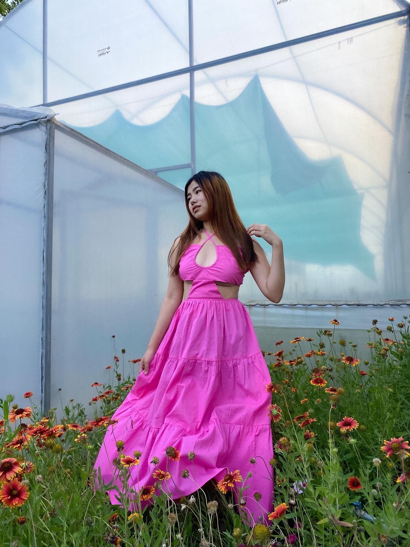 Cut-out baby pink dress