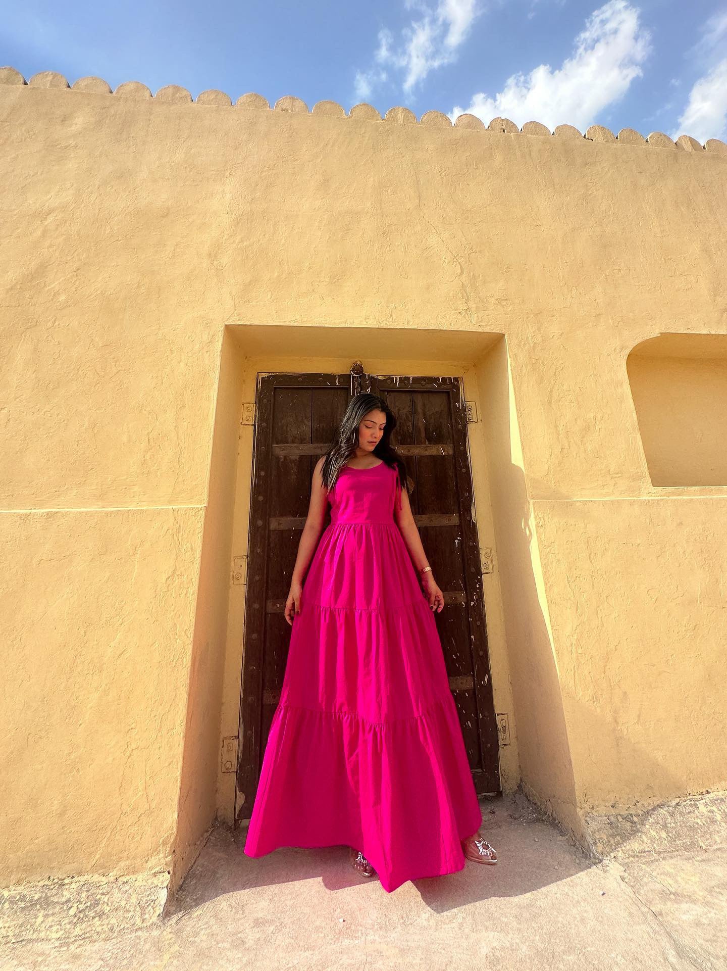 Ruffle Maxi Dress Hot Pink