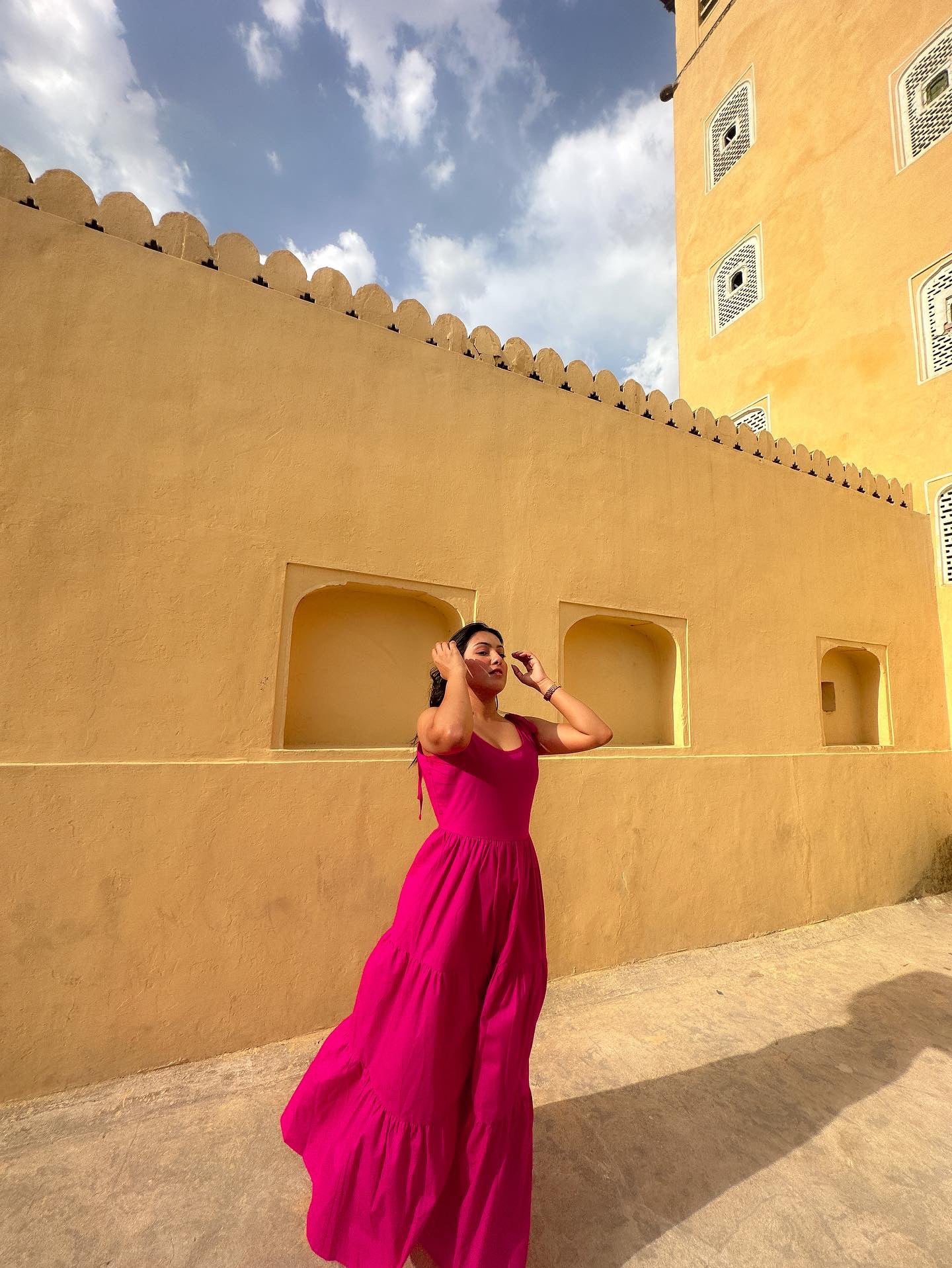 Ruffle Maxi Dress Hot Pink