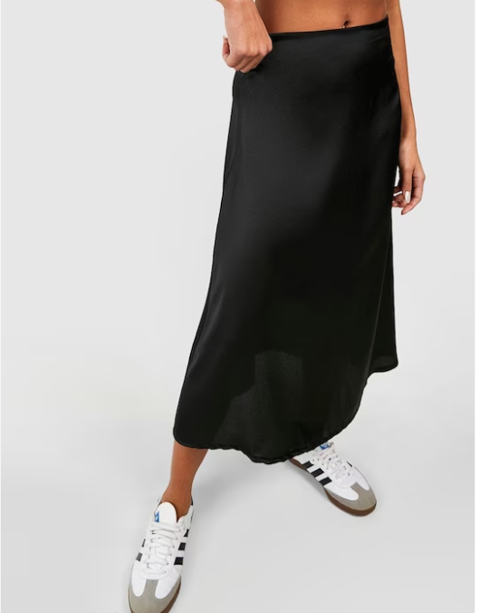 Black satin A line skirt