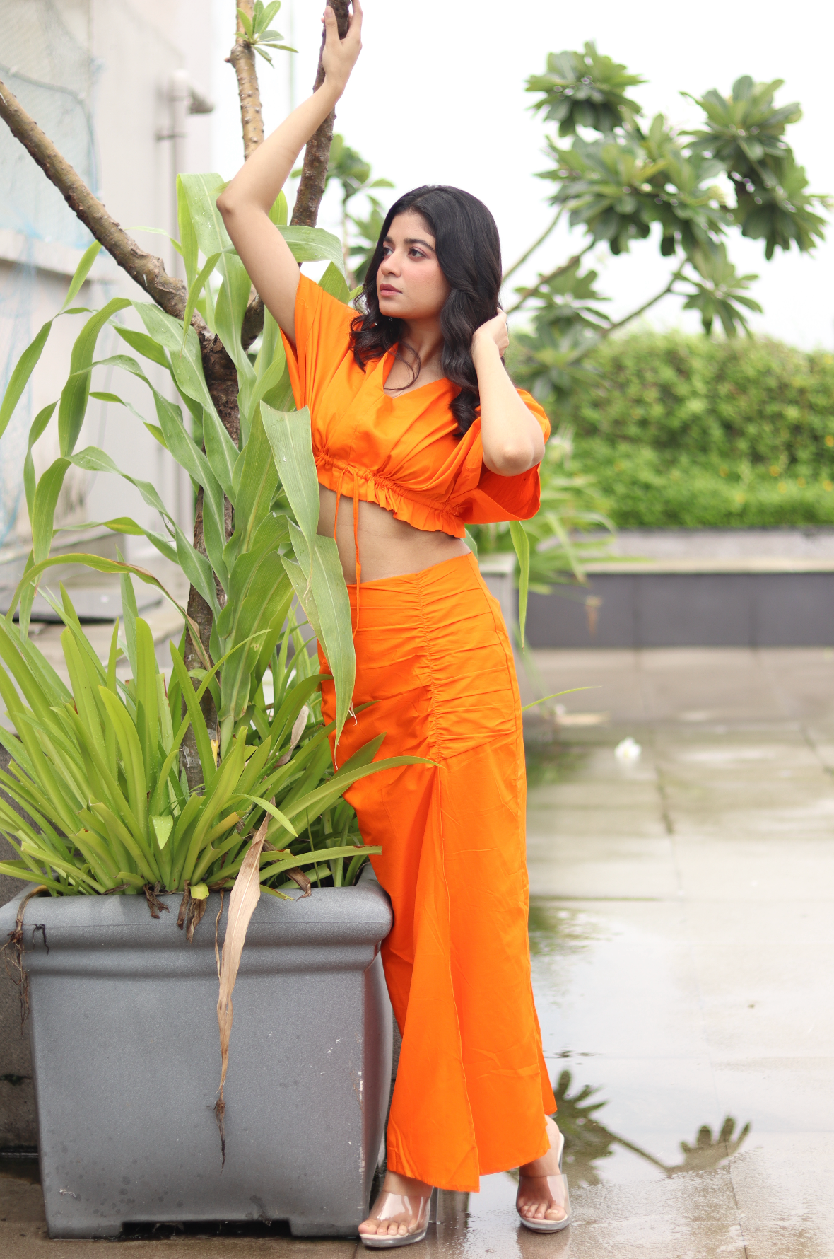 Orange Wrap Long Skirt
