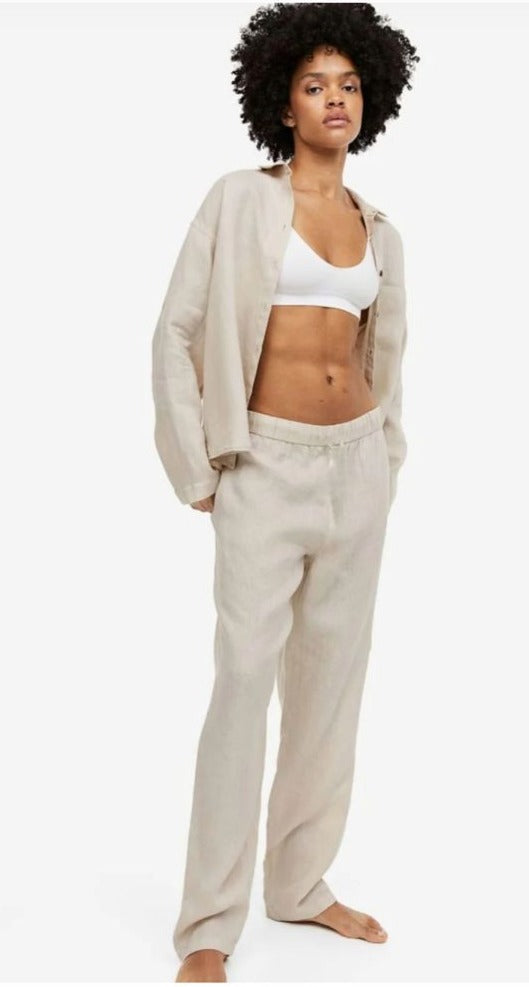 Cream Linen Pants Co-ord Set