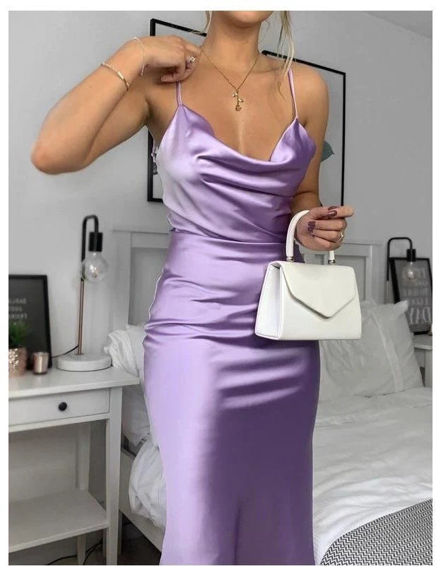 Lavender calf length Satin dress