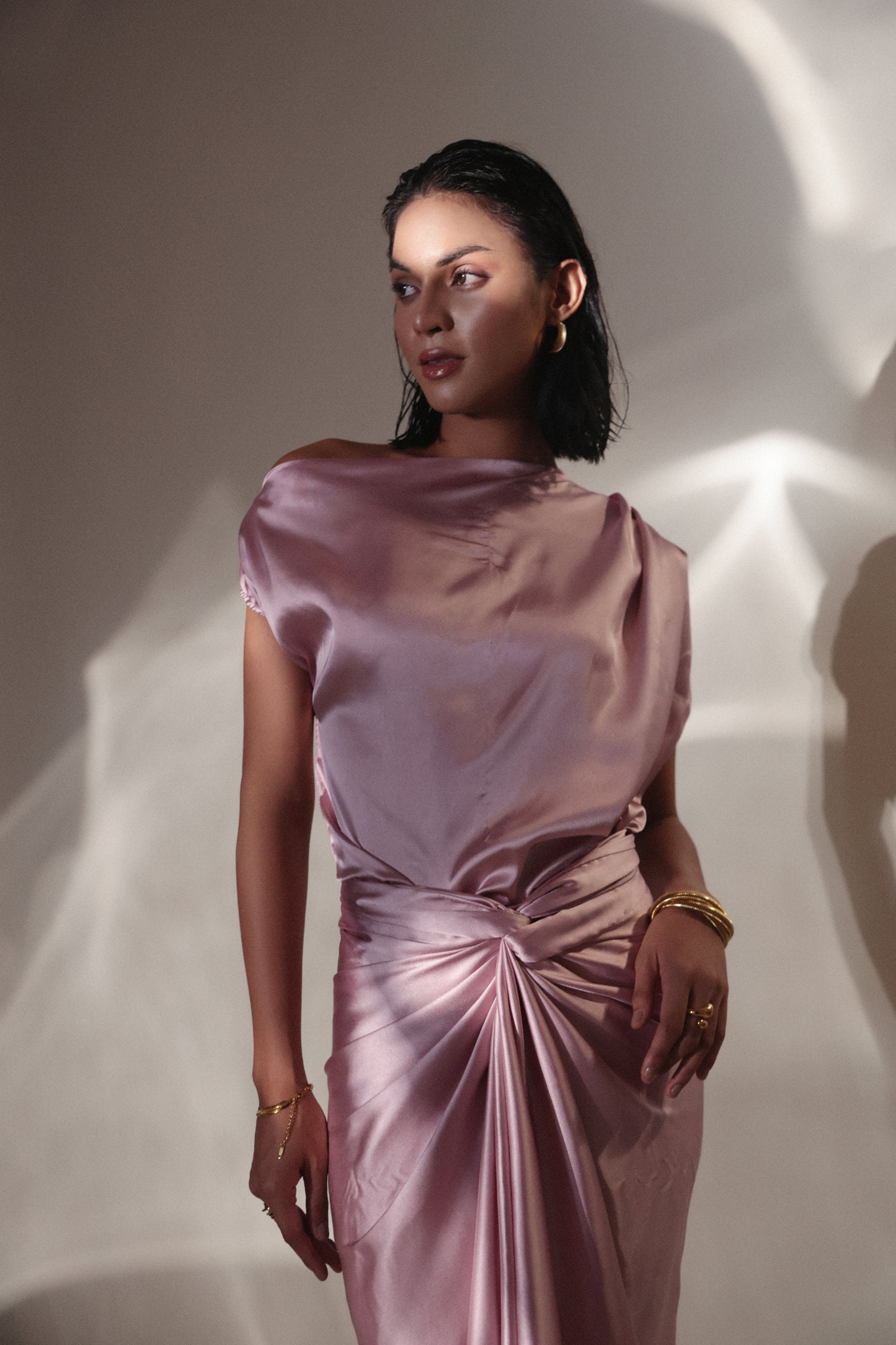 Rose Gold Satin Co-Ord Set for Women-Studioanne