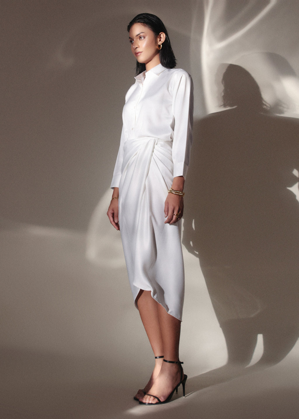 White Babe Satin Coord Set For Women