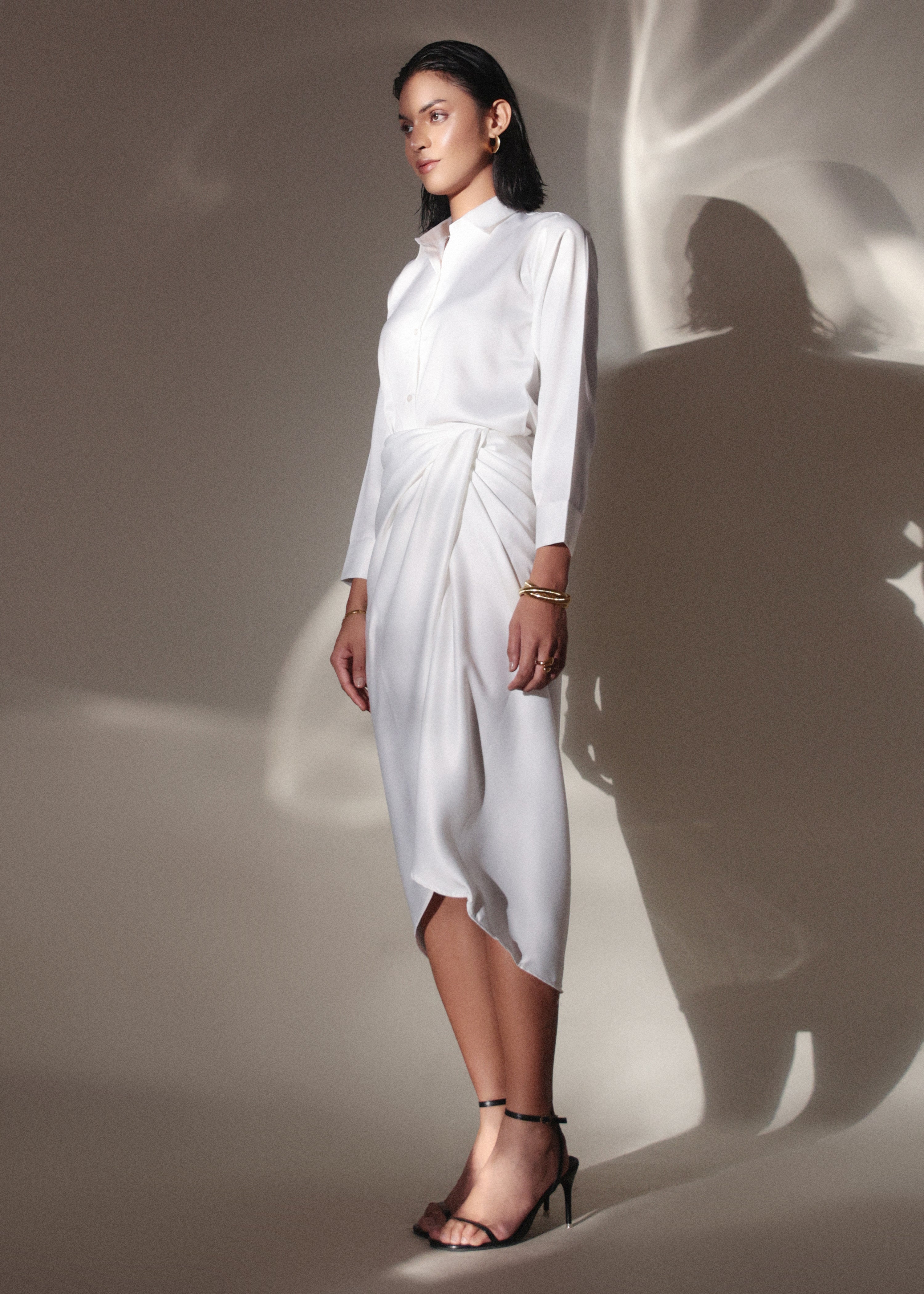 White Babe Satin Coord Set For Women