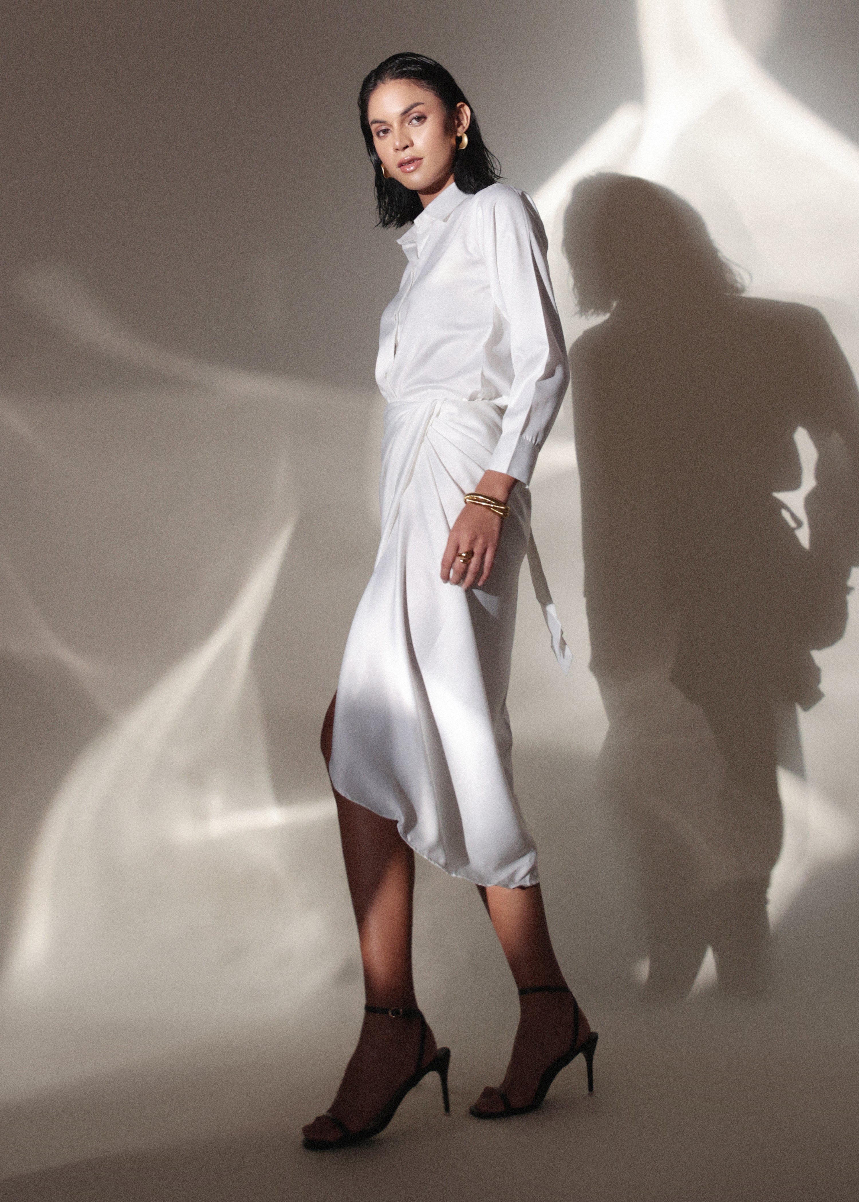 White Babe Satin Coord Set For Women