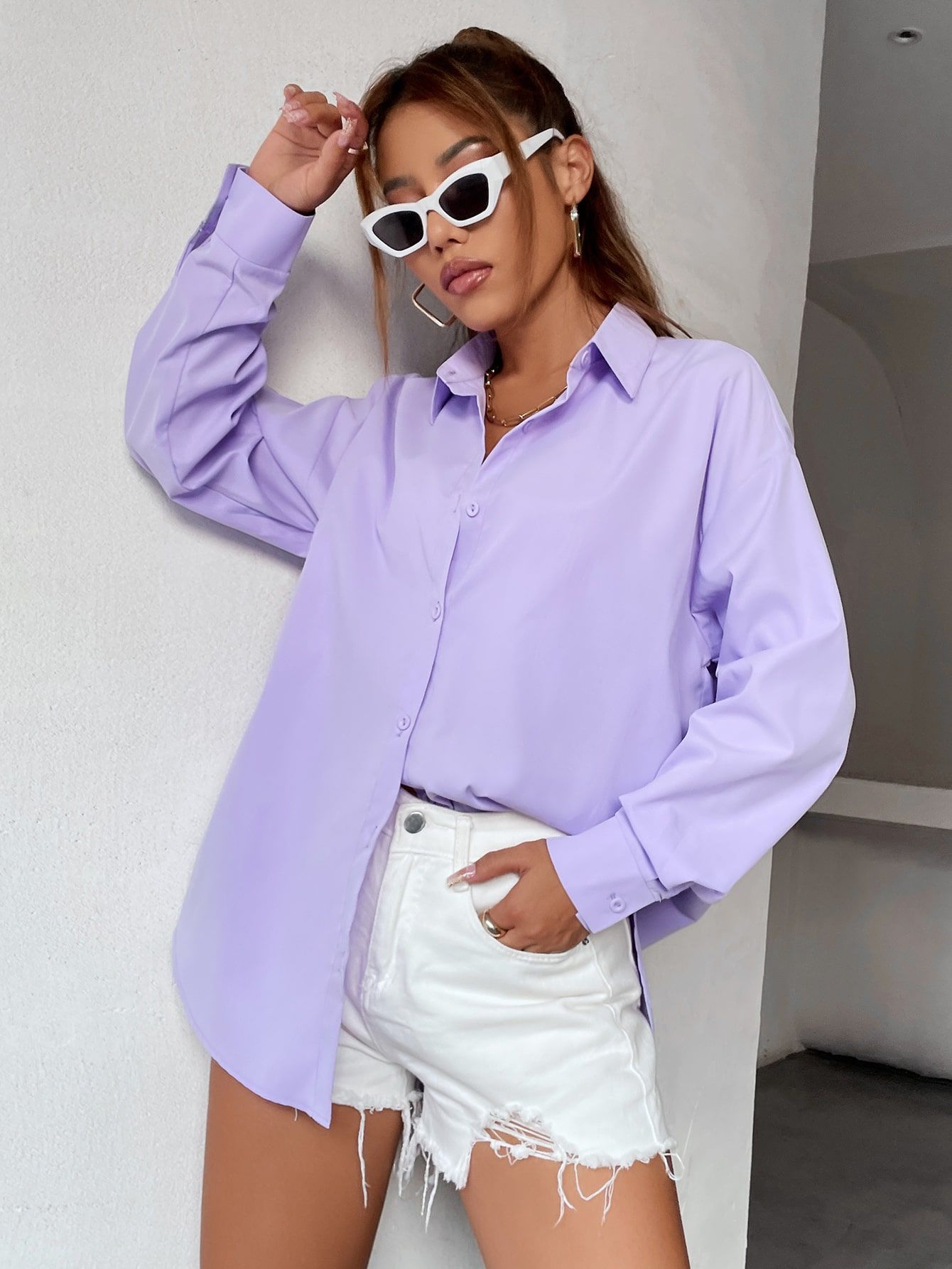 Oversized Cotton Shirt Lavendar