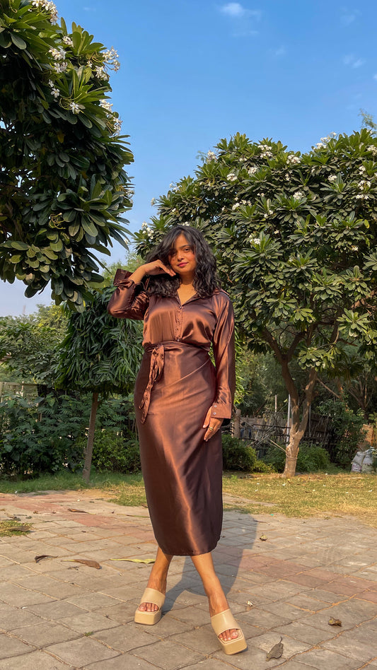 Beautiful Brown Babe Satin Coord Set Online India 