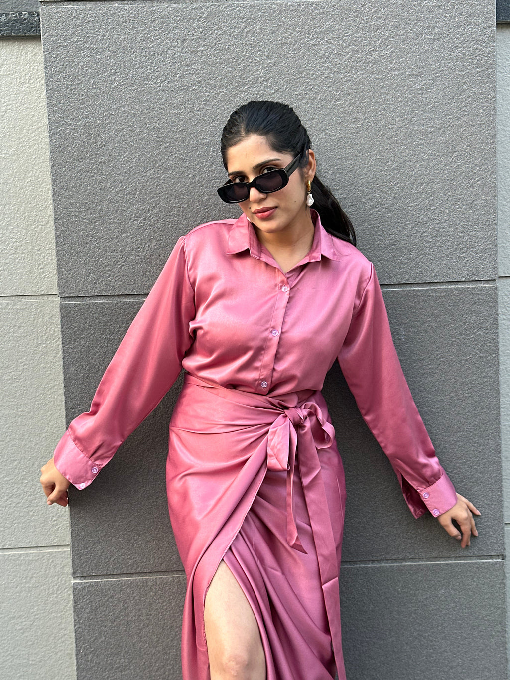 Mauve Satin Wrap Skirt for Women's-Studioanne