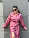Mauve Satin Wrap Skirt for Women's-Studioanne