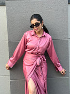 Mauve Satin Wrap Skirt for Women's-Studioanne