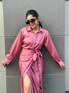 Mauve Satin Wrap Skirt for Women's-Studioanne