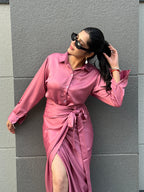 Mauve Satin Wrap Skirt for Women's-Studioanne