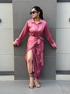 Mauve Satin Wrap Skirt for Women's-Studioanne