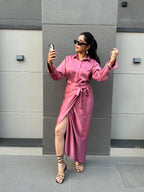 Mauve Satin Wrap Skirt for Women's-Studioanne
