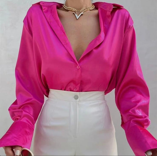 Hot Pink Satin Shirt