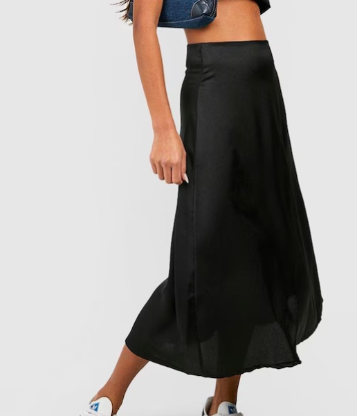 Black satin A line skirt