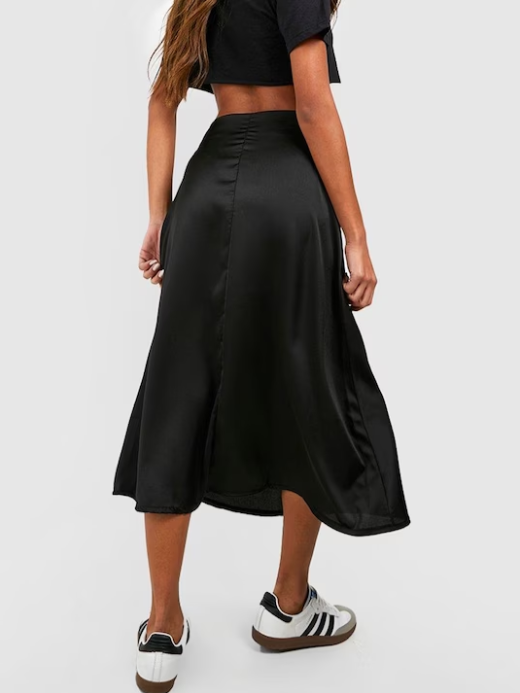 Black satin A line skirt