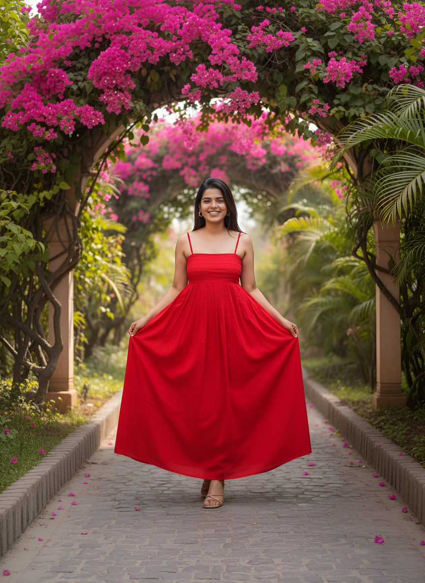 Crimson Pleated Dress