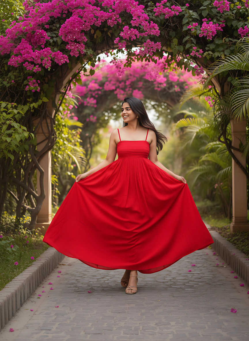 Crimson Pleated Dress