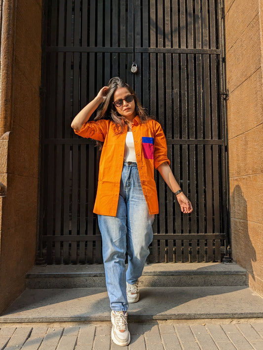 Orange pop pocket shirt