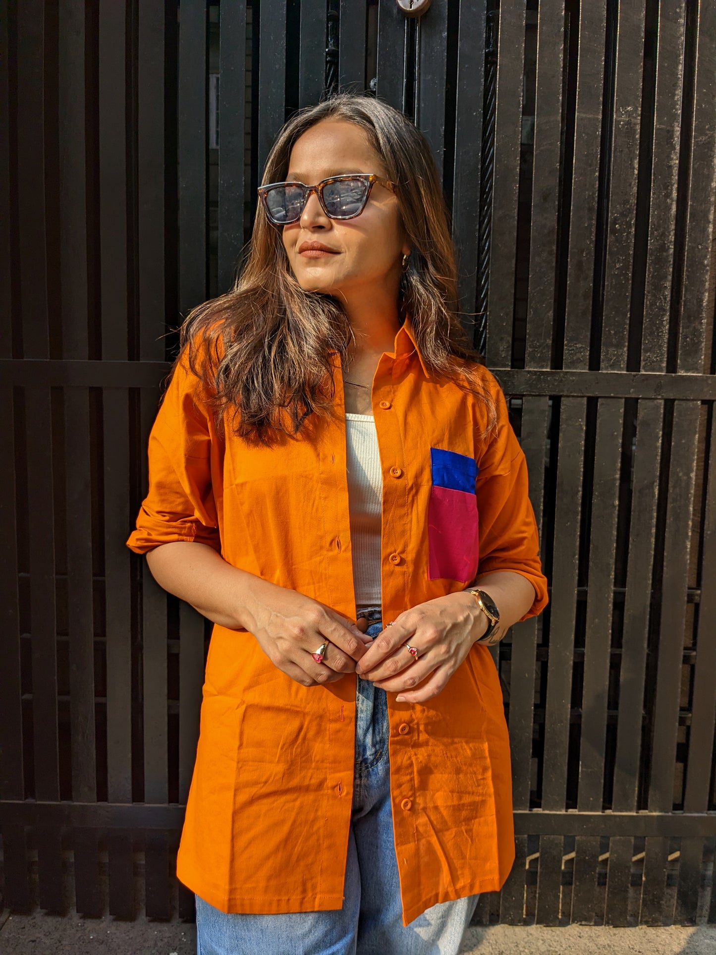 Orange pop pocket shirt